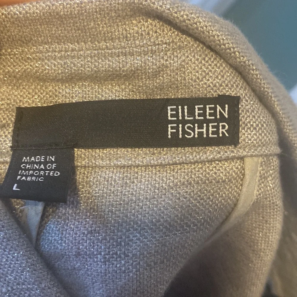 EILEEN FISHER GRAY TWINKLE LINEN WOVEN SHAWL COLLAR VEST - Picture 2 of 12